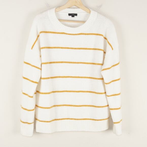 J.CREW Sweaters - J Crew Alpaca Striped Orange Ivory Cream Crewneck Sweater Womens Sz S